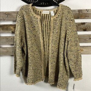 Alfred Dunner Tan Textured Knit Cardigan